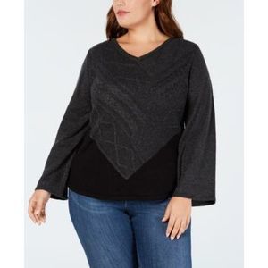 Style & Co. Plus Colorblock V-Neck Sweater 0X